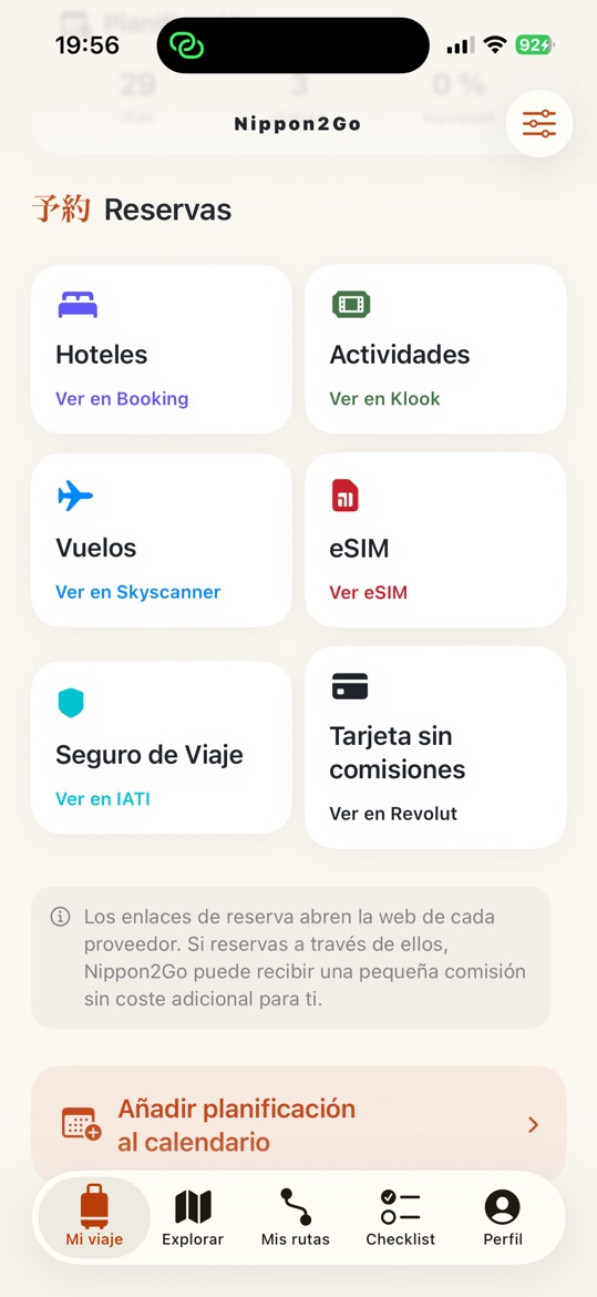Reservas: hoteles, actividades, vuelos, eSIM, seguro de viaje y tarjeta para viajar