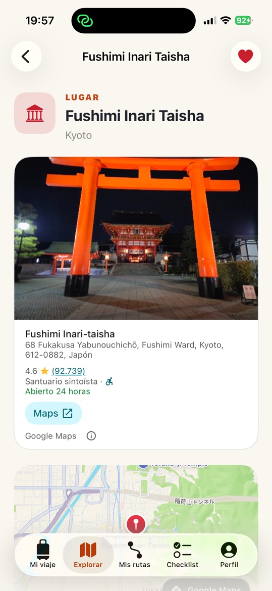 Fushimi Inari Taisha con su valoración de Google, su horario y su mapa